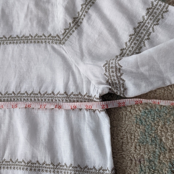 J Jill Love Linen Cross Stitch Casual Top White Sage Brush Size M - Picture 8 of 10
